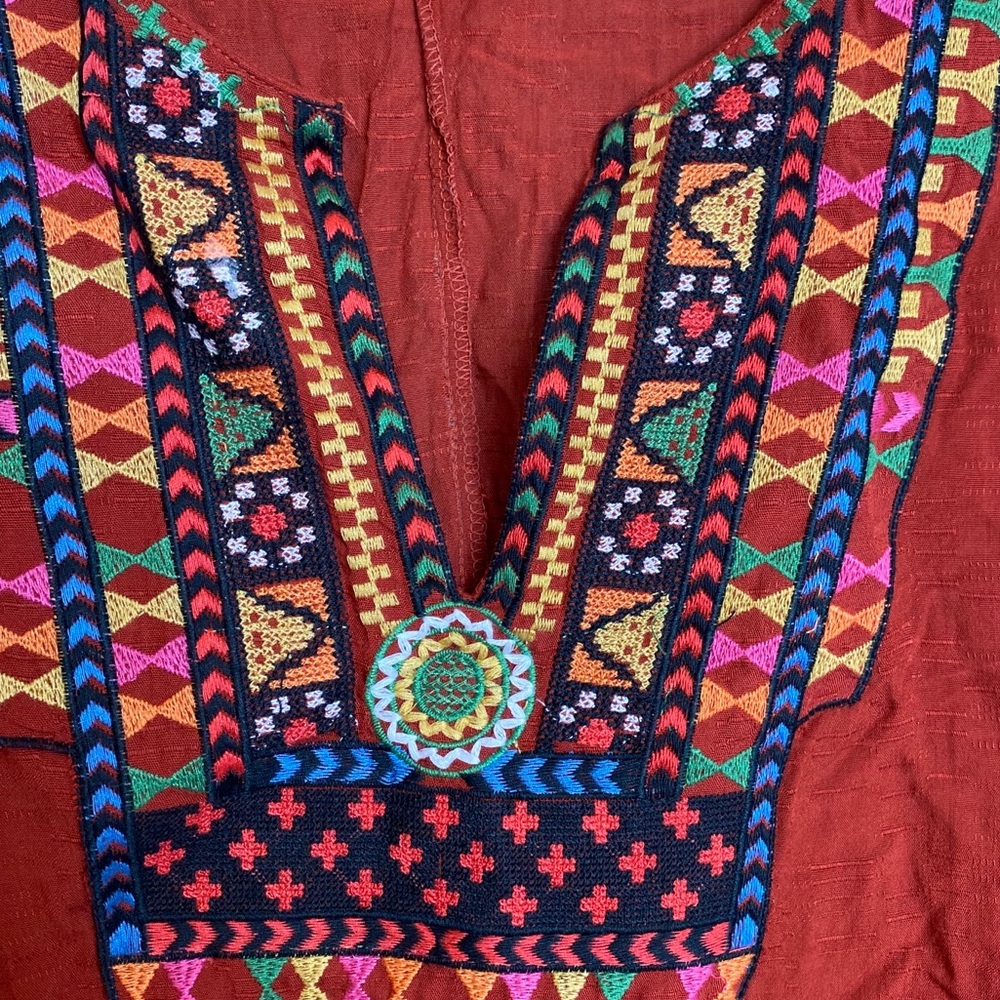 Enter | Tribal Orange Embroidered Longsleeve Dress - Picture 2 of 4